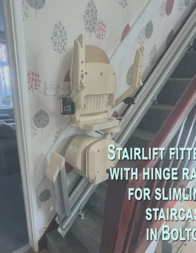 Stairlift fitted with hinge rail for slimline staircase in Bolton